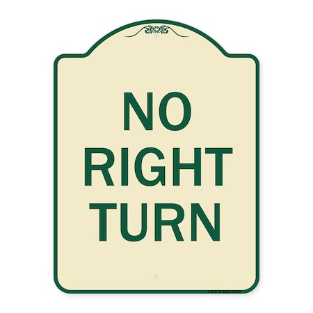 Signmission Designer Series Sign No Right Turn, Tan & Green Heavy-Gauge Aluminum Sign, 24" x 18", TG-1824-23591 A-DES-TG-1824-23591